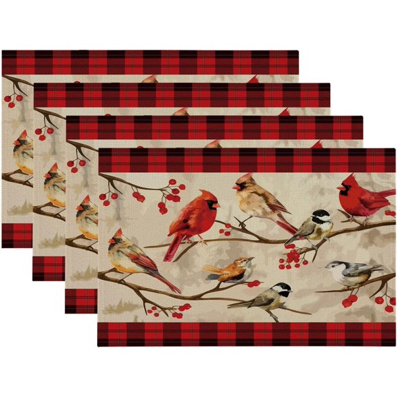 Red Cardinal Placemats Set of 4 Xmas Christmas Holiday Xmas Party Table Mats for Home Kitchen Dining Table Party Decorations 12x18 Inch
