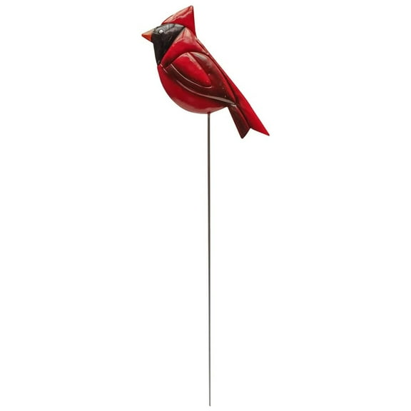 Red Cardinal Plant Stake - 21.75" Metal Garden Decor, Outdoor Yard Art, Patio Planter Accent - Hand Painted 3D Cardinal for Flower Beds & Pots