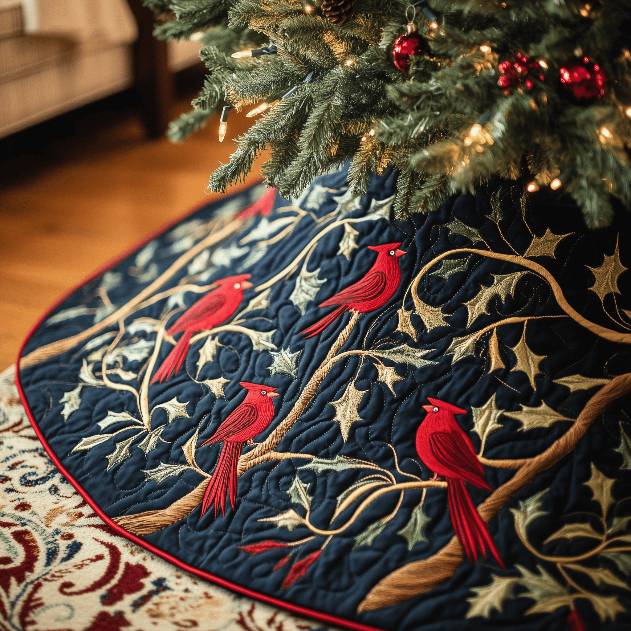 Red Cardinal Quilted Tree Skirt, 35.4 Inch Christmas Tree Skirt ...