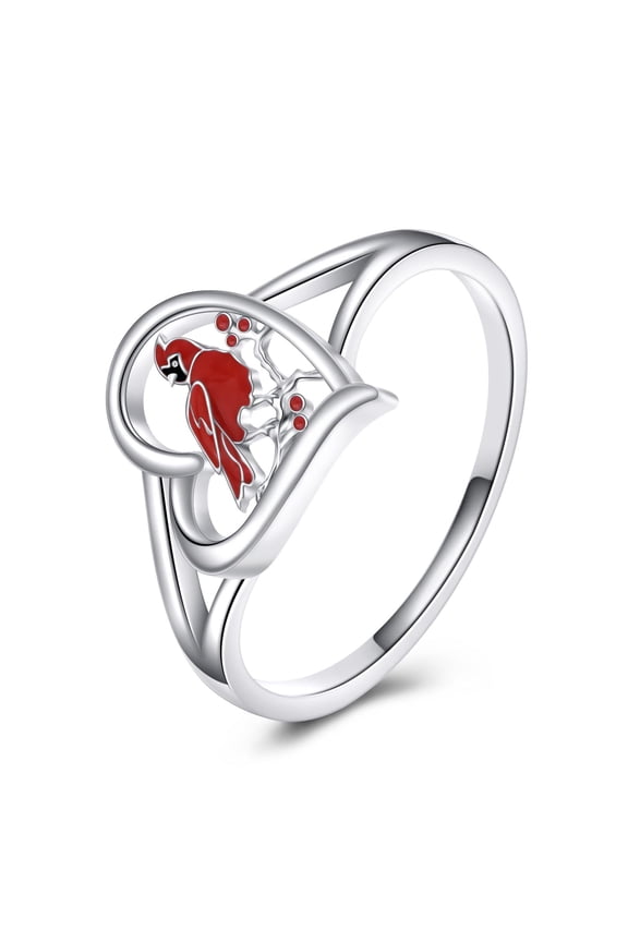 Red Cardinal Ring for Women S938 Sterling Silver Bird Ring Cardinal Memorial Gift Cardinal Jewelry