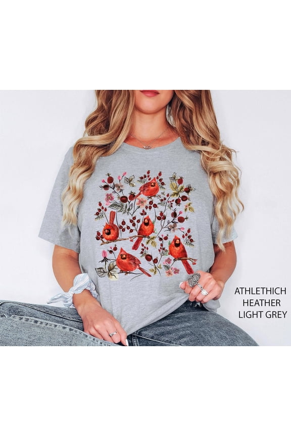 Red Cardinal Shirt, Vintage Cottagecore Wildflower, Goblincore Nature Shirt, Bird Lover , Cottage Core Wildflower Shirts, Bird Lover Tee Tshirt All Size S-5XL