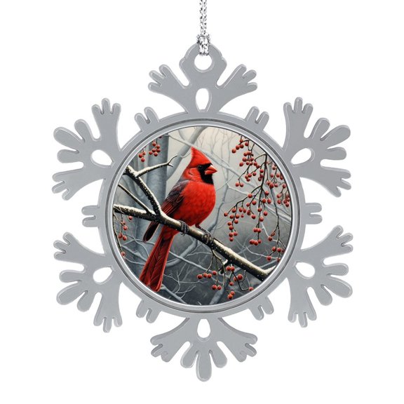 Red Cardinal Sitting On A Tree Branch In The Winter Christmas Ornaments Winter Christmas Cardinal Bird Red Berries Personalized Christmas Ornament Metal Christmas Ornaments Tree Decor