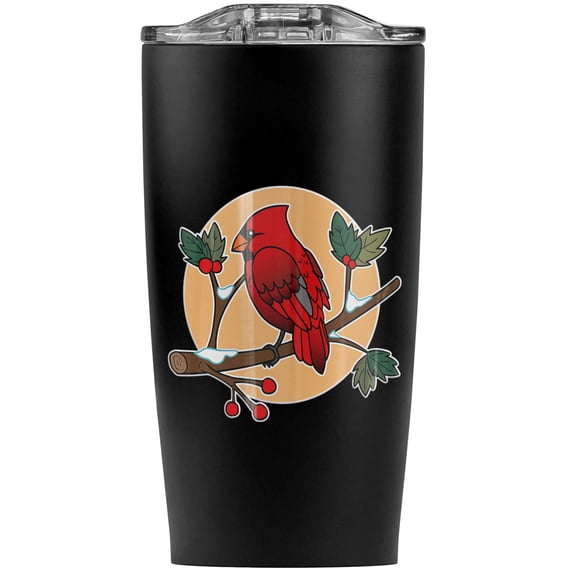 Red Cardinal On Snowy Holly Branch Stainless Steel 20 oz Travel Tumbler, Vacuum Insulated & Double Wall with Leakproof Sliding Lid | Great for Coffee/Hot Drinks and Cold Beverages