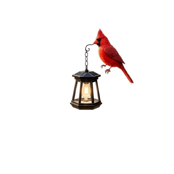 Red Cardinal Solar Lantern Yard Decor, Wheat Stem Red Bird Sculpture Hanging Edison Solar Lamp, Waterproof Solar Stake Light for Lawn Porch Flower Bed Sympathy Decor