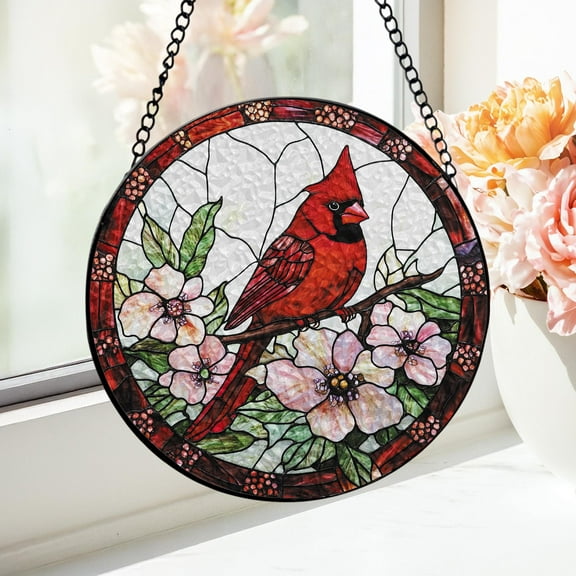 Red Cardinal Stained Glass Suncatcher, Bird Memorial Wall Hanging, Window Hanging, Cardinal Bird Lover, Cardinal Lover Gifts
