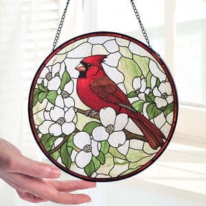Red Cardinal Stained Glass Suncatcher, Cardinal Window Hanging Red Bird Suncatcher Cardinal Bird, Cardinal Memorial Gifts, Cardinal Lover, 3.5 in