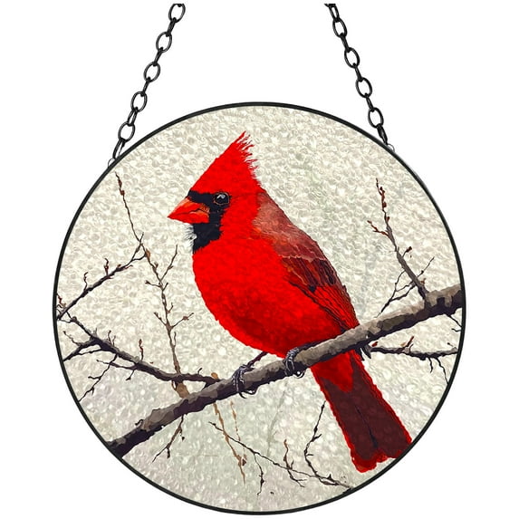 Red Cardinal on Tree Branch Stained Glass Suncatcher Colored Handmade Window Hangings Glass Suncatcher Crafts Kits for Indoor Garden Christmas Decor and Memorial 16x16cm(1)