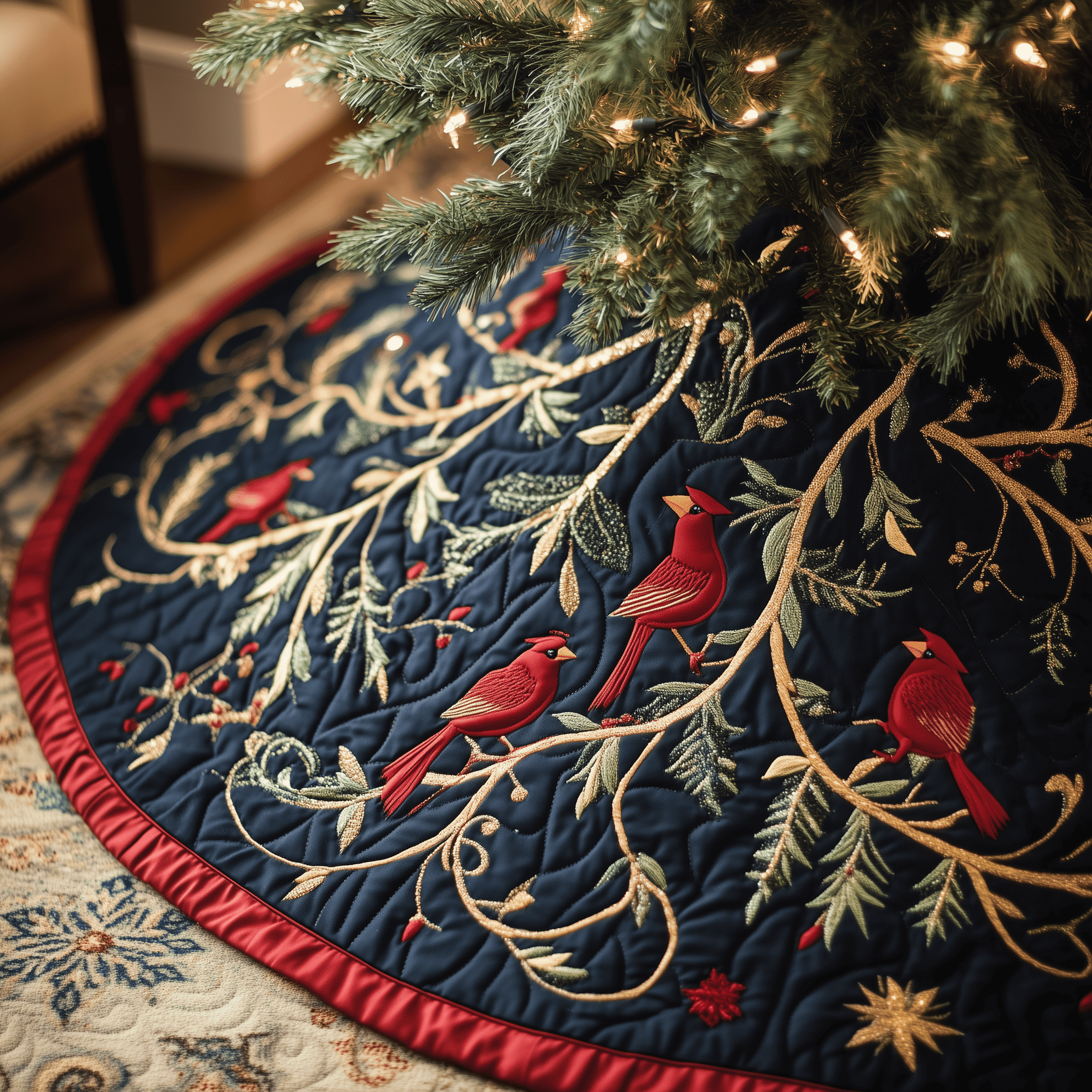 Red Cardinal Tree Skirt, 35.4 Inch Christmas Tree Skirt - Walmart.com