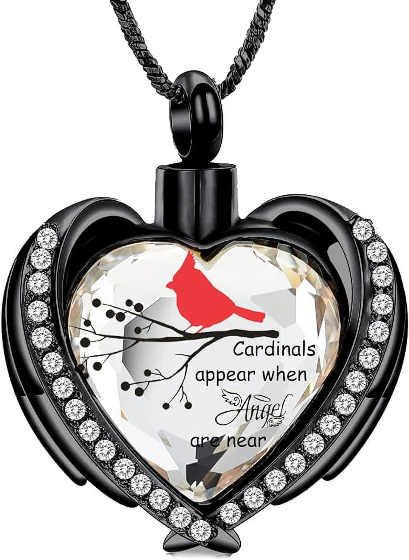 Red Cardinal Urn Ashes Necklace for Women Men Angel Wing Crystal Heart