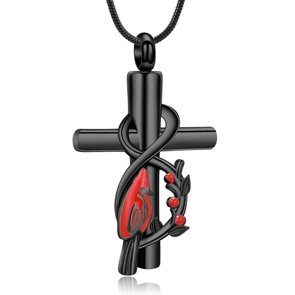 Red Cardinal Urn Necklace for Ashes Cross Pendant Cremation Jewelry Christian Gifts for Women Men