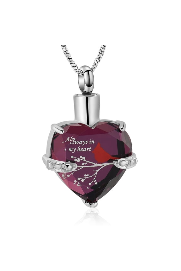 Red Cardinal Urn Necklace for Ashes Keepsake Memorial Crystal Heart Urn Locket for Human/Pet Cremation Jewelry
