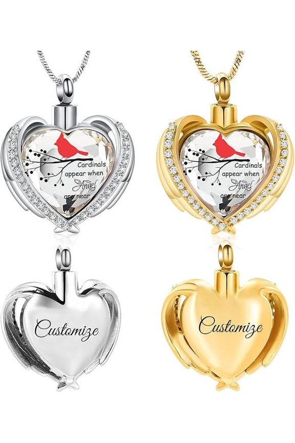 Red Cardinal Urn Necklace for Ashes Women Men Crystal Heart Urn Locket for Human / Pet Cremation Jewelry for Ashes