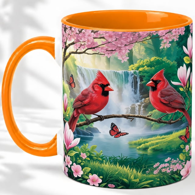 Red Cardinal Waterfall Coffee Mug, Cardinal Pair Mug, Morning Tea Cup ...