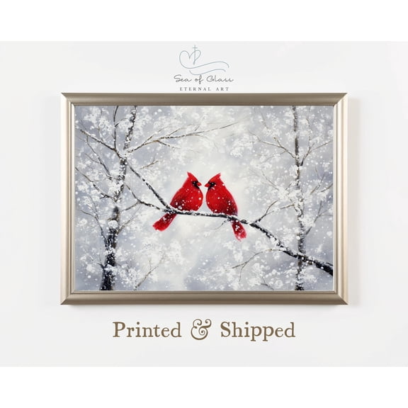 Red Cardinal Winter Print Poster, Rustic Bird Art Print Poster, Vintage , Country Farmhousedecor, Winter Style, Warm Present Vintage UNFRAMED Poster Size 8x12