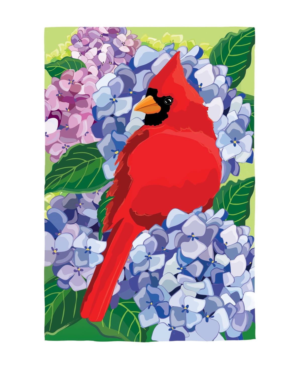 Vibrant Red Cardinal and Hydrangeas Nylon Garden Flag 12 x 18 Inches
