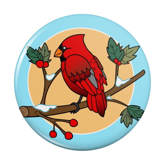 Red Cardinal on Snowy Holly Branch Kitchen Refrigerator Locker Button Magnet
