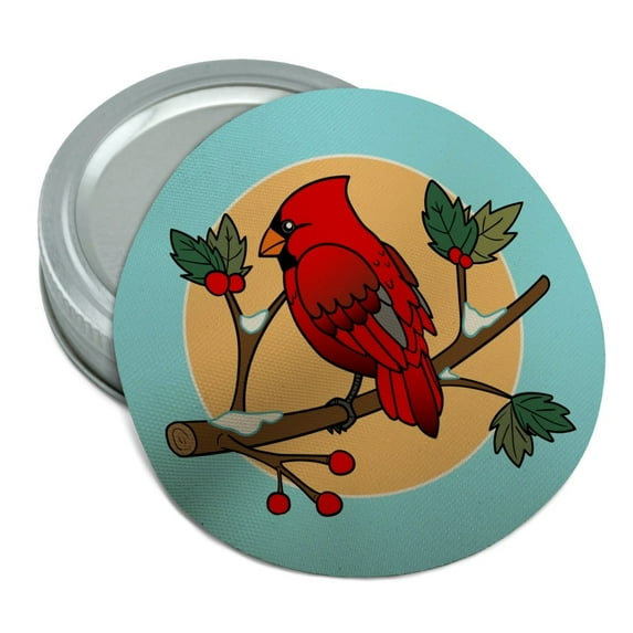 Red Cardinal on Snowy Holly Branch Round Rubber Non-Slip Jar Gripper Lid Opener