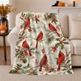 thumbnail image 1 of Red Cardinals Across Evergreen And Holly Branches, Soft Flannel Blanket with Naturalistic Winter Botanical Print, Housewarming Gift and Home Decor for Bedroom and Living Room, 1 of 7