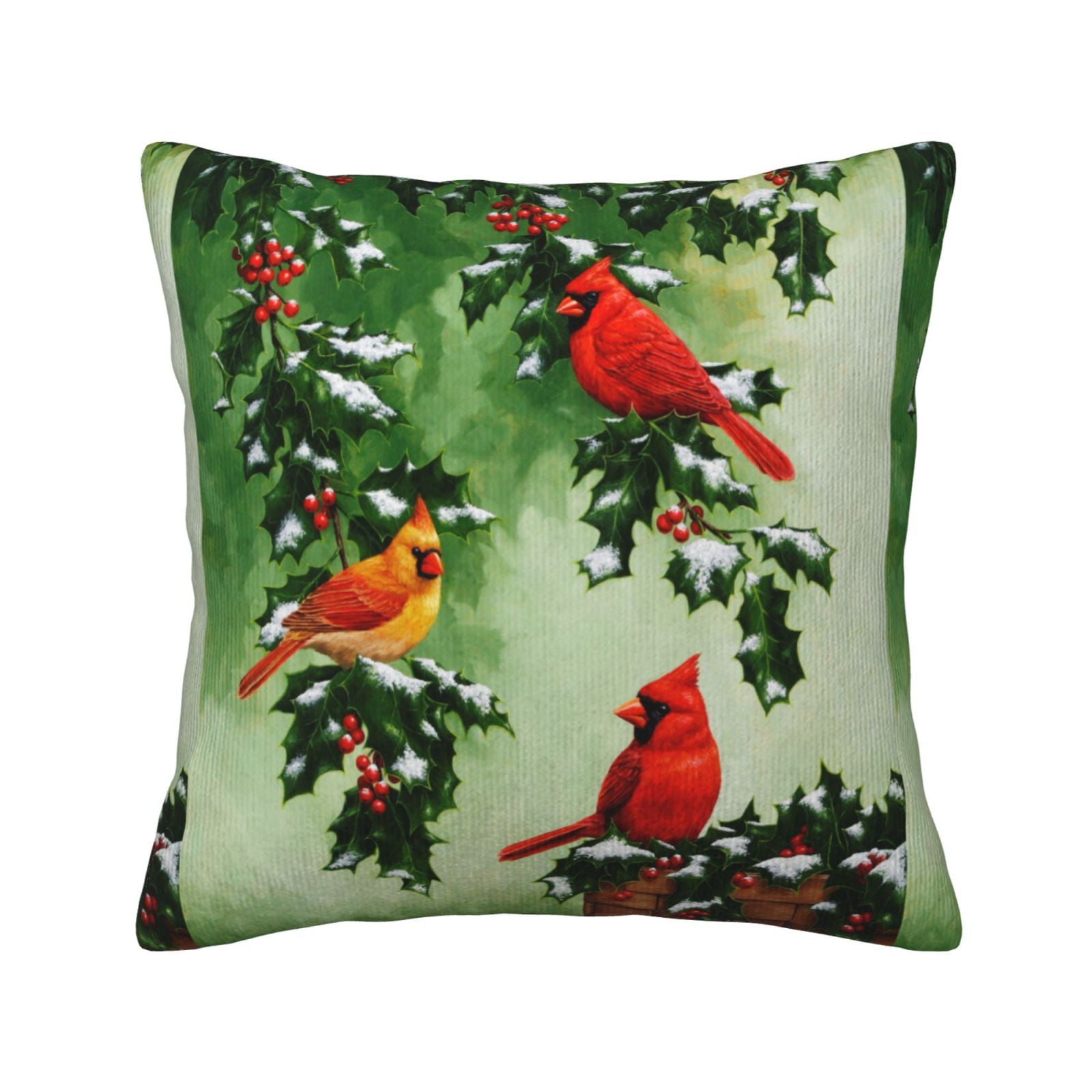 Red Cardinals And Christmas Holly Christmas Pillows Cozy Throw Pillows