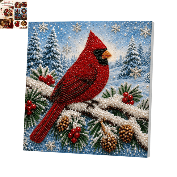Red Cardinals Christmas Pearl Art Kit with Frame, Sparkling Pearl Bead DIY Craft Supplies, Handmade Art Project for Adult Beginners, Farmhouse Indoor Wall Decor & Holiday Gift 1pc C