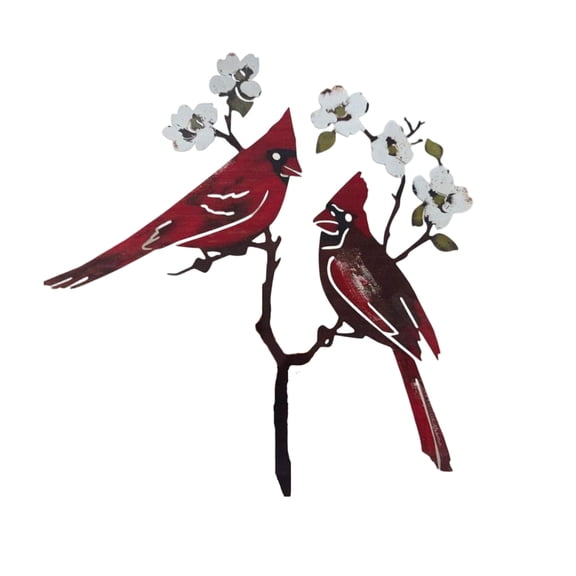 Red Cardinals Garden Stake Outdoor Yard Decor, Metal Bird Lawn Ornament Spring Patio Lawn Decoration, Gift for Bird Lovers & Gardeners (A)