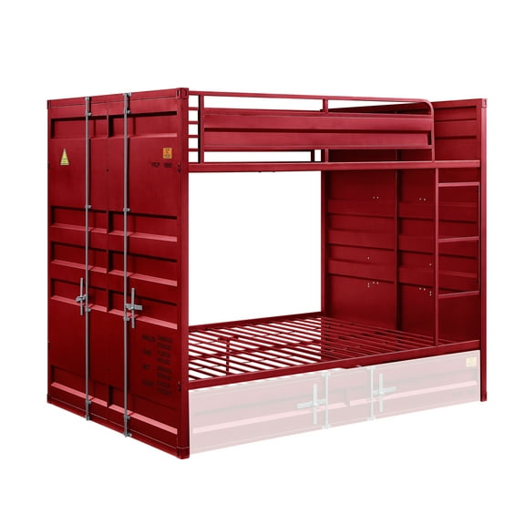 Red Cargo Container Style Full/Full Bunk Bed with Metal Frame, Slatted System, Easy Access Guard-Rail, 330lbs Capacity - Perfect for Dorms & Apartments