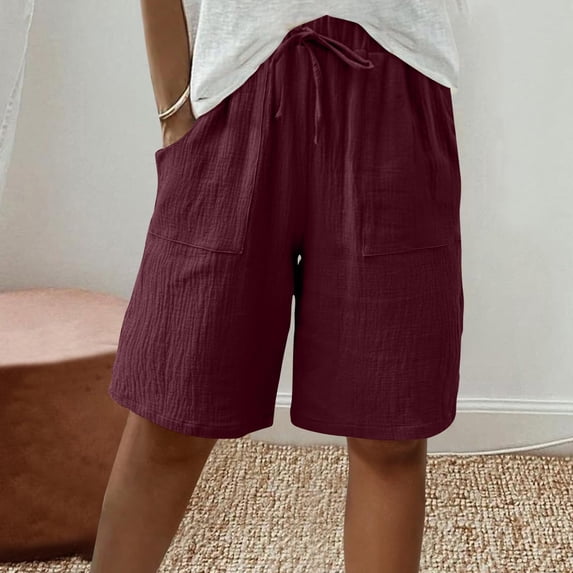 Red Cargo Pants Women Shorts For Women Knee Length High Waisted Drawstring Casual Summer Pants 2025 Wide Leg