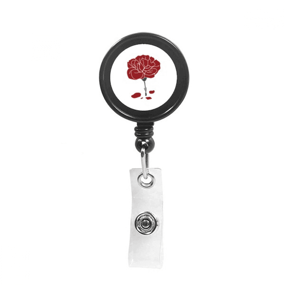 Red Carnation Mother Day Flower  Retractable Keychain Badge Holder ID Badge