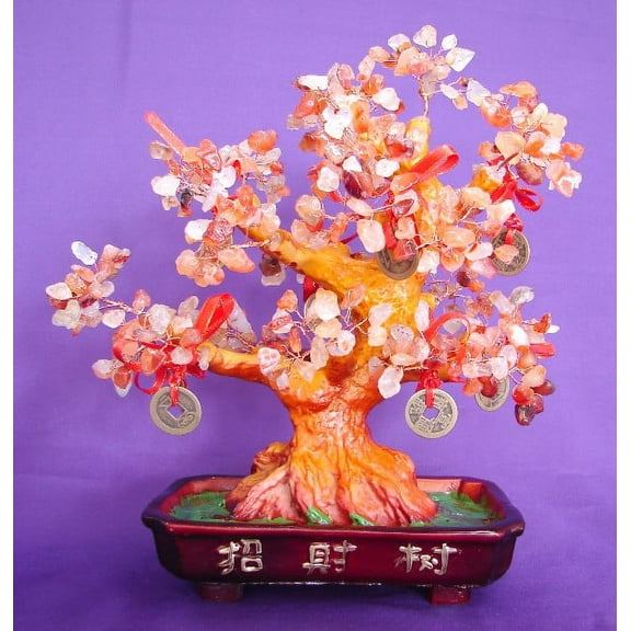 Red Carnelian Gem Tree with Coins