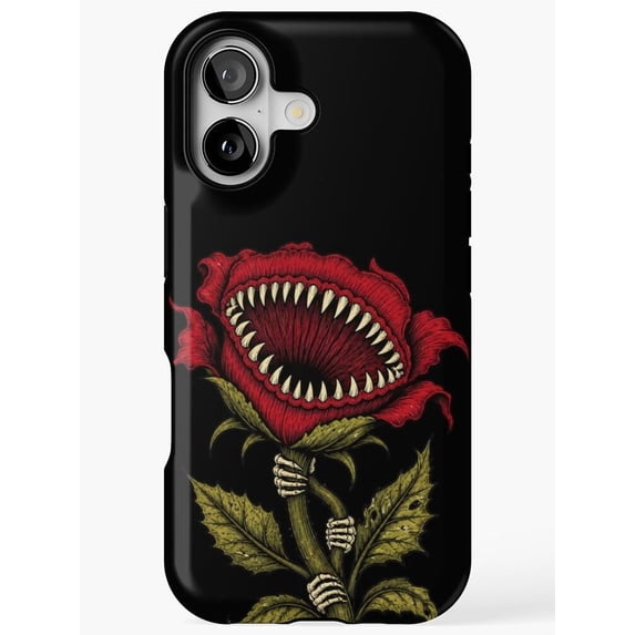 Red Carnivorous Flower and Skeletal Hands Tough Phone Case, Dual-Layer ...