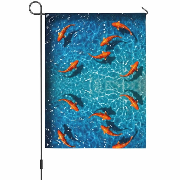 Red Carp Garden Flags For Outdoor, Watercolor Rippled Water Surface Animal Realistic Style Small Double Side Yard Flags Weather Proof Garden Decor for Lawn Outside Holiday 12 x 18 Inches