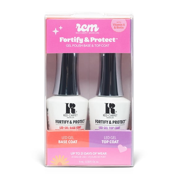 Red Carpet Manicure Fortify & Protect Top and Base Duo High-Gloss Finish, Strengthens Nails with Vitamin A & Biotin, Long-Lasting No Chipping or Peeling, Professional-Quality Manicure at Home.