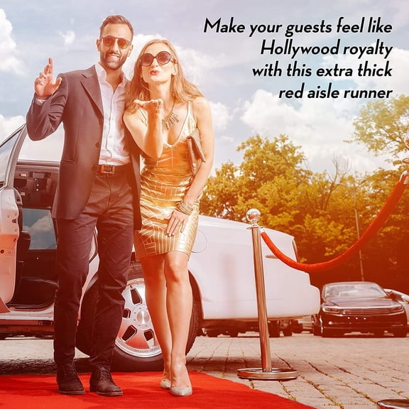 Red Carpet Runner for Party - 16'5" x 2'3" - Non Slip 3mm Thick Wedding Aisle Runner - Red Rug for Indoor Outdoor Ceremony Party Decorations Hollywood Oscars Event Runway Fashion Show