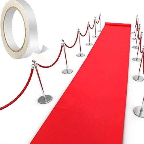 Red Carpet Runner Rug for Party 55gsm Thickness with 1 Piece Carpet Tape for Wedding Christmas Xmas Christmas Outdoor Accessories, Wedding Party Hallway Rug(2.6 x 30 Feet)