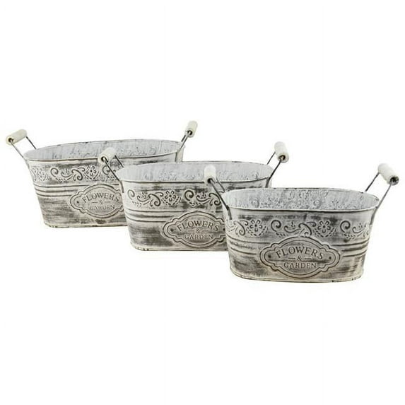 Red Carpet Studios Planters S/3 Oval Flower Design w Handles