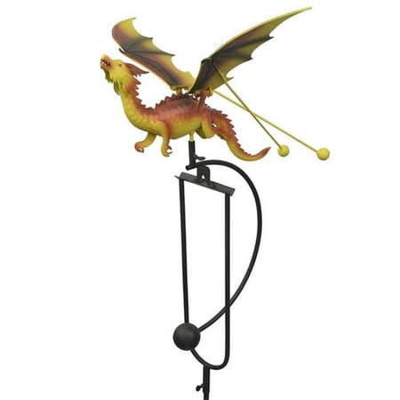 Red Carpet Studios 34555 Rocker Kinetic Dragon Garden Stake, Yellow