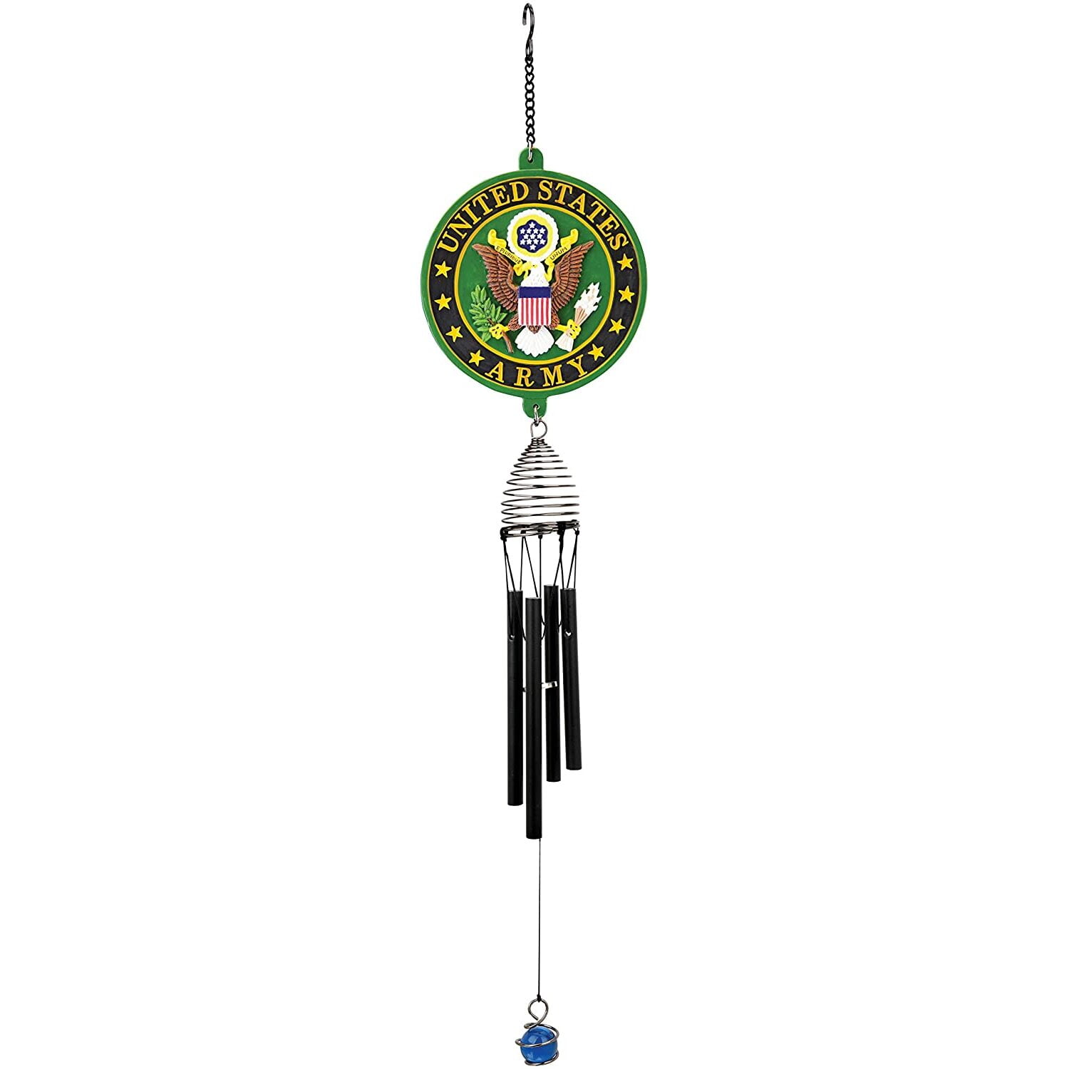 Army Insignia 21-Inch Black Metal Patriotic Wind Chime