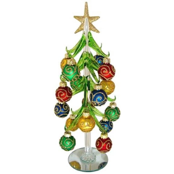 Red Carpet Studios Miniature Glass Christmas Tree With 16 Gold Glitter Ornaments