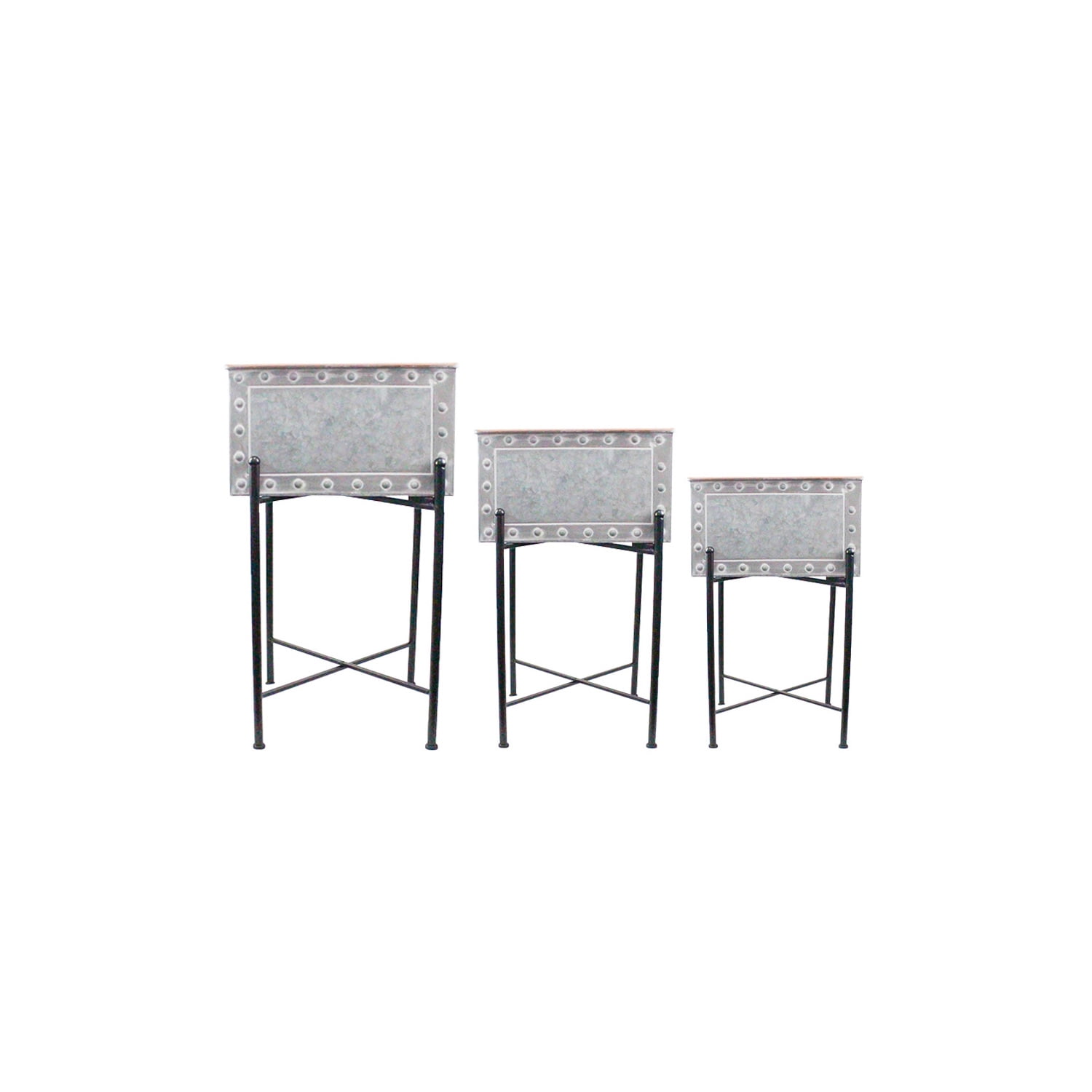 Red Carpet Studios Planters Galvanized Rectangle w Stands Set of 3 ...
