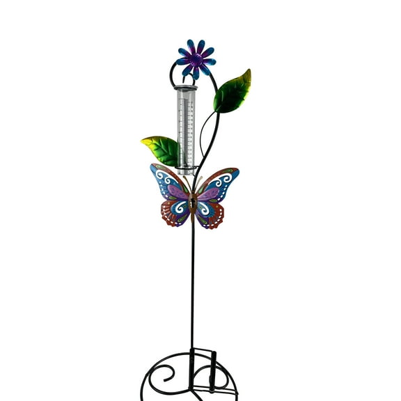 Red Carpet Studios Rain Gauge Butterfly Flower Blue Pink