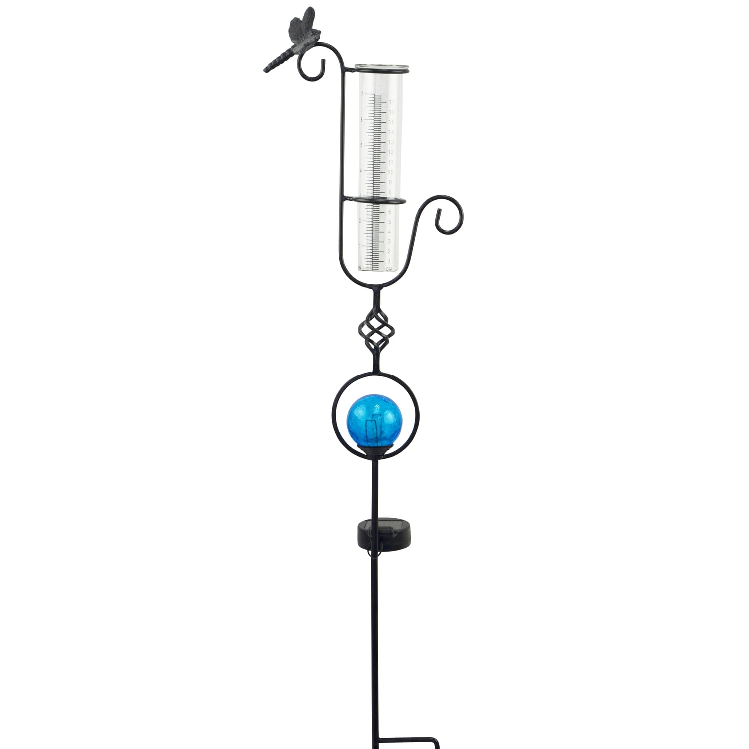 Traditional Metal and Glass Solar Dragonfly Rain Gauge