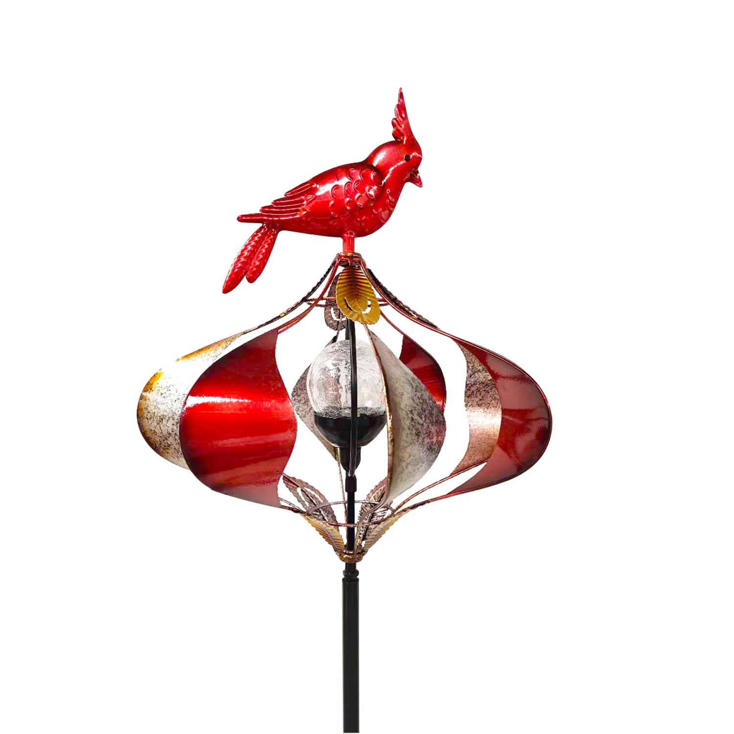 Vintage Red Metal Solar Cardinal Garden Spinner