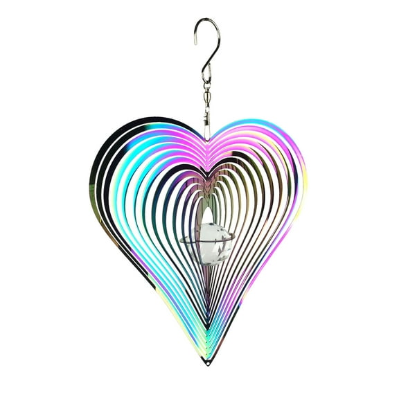 Red Carpet Studios Stainless Steel Mirrored Iridescent Wind Spinner, Heart