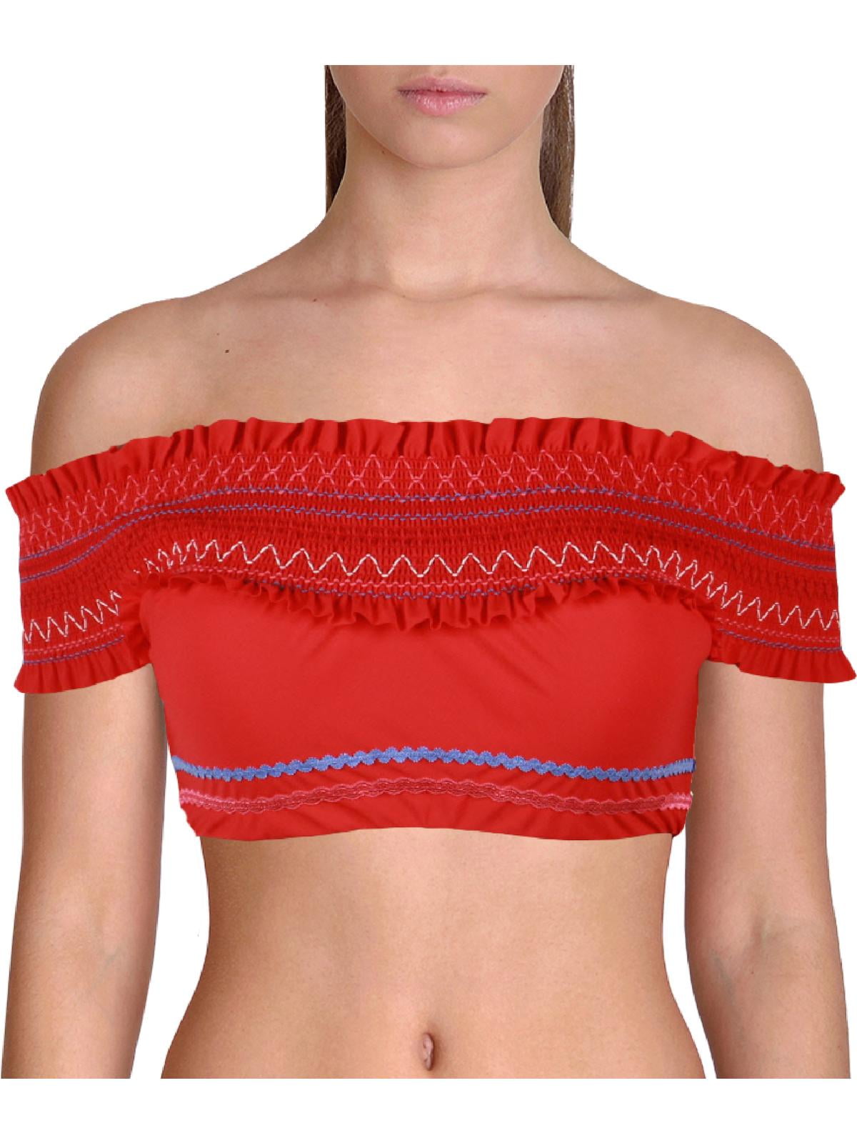 Red carter smocked hotsell off the shoulder swimsuit