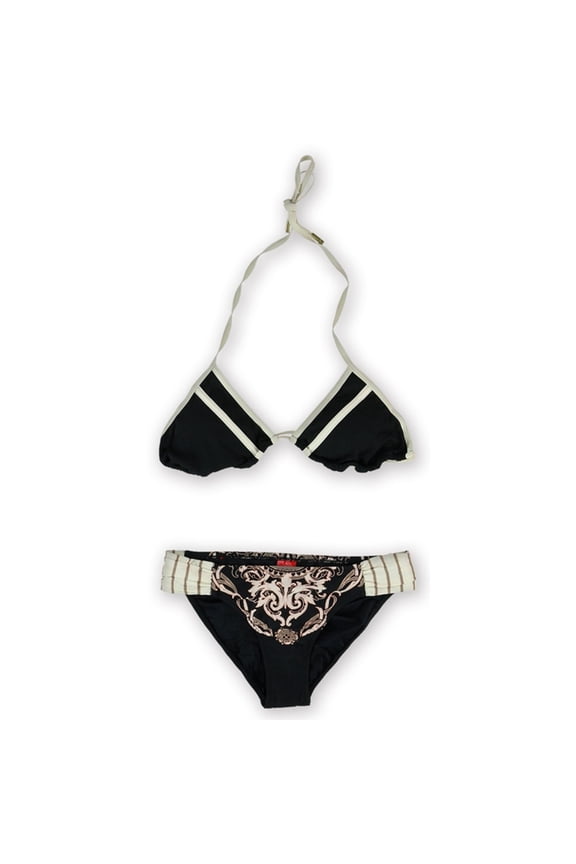 Womens Triangle brocade 2 Piece Bikini, Black, X-Small