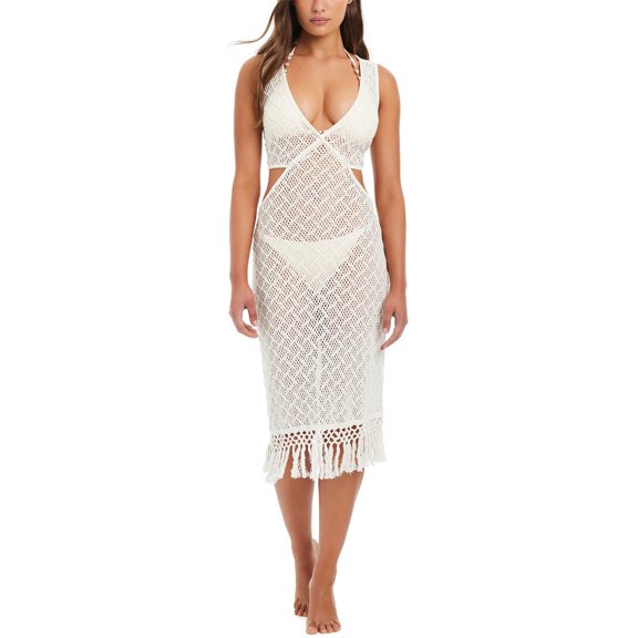 Red Carter womens Core Covers Fringe Plunge Cover-Up Dress, l