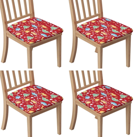 Red Cartoon Dinosaurs Arrows Pattern Seat Covers for Dining Room Chairs Set Of 4,Stretch Printed Washable Chair Seat Cover with Elastic Ties and Button,Removable Waterproof Couch Cushion Covers