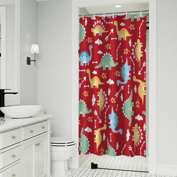 Red Cartoon Dinosaurs Arrows Pattern Shower Curtain 36"x72" ,Bathroom Decorative Shower Curtains Set with 12 Hooks,Modern Waterproof Washable Shower Curtain