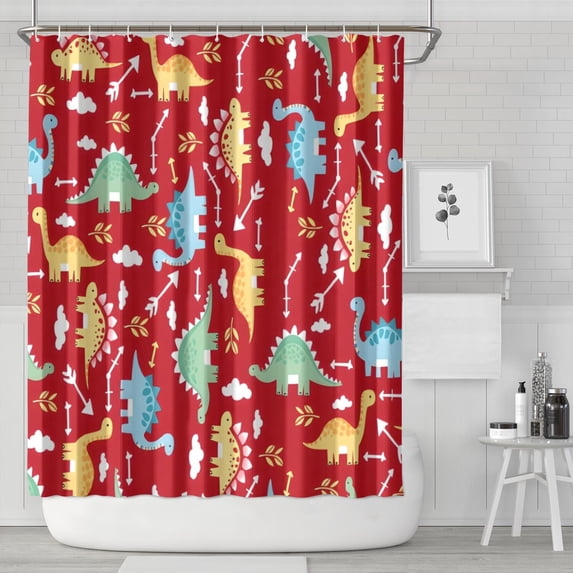 Red Cartoon Dinosaurs Arrows Pattern Shower Curtain 84"x72" ,Bathroom Decorative Shower Curtains Set with 12 Hooks,Modern Waterproof Washable Shower Curtain