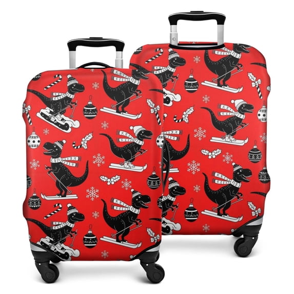 Red Cartoon Dinosaurs Skiing Pattern Luggage Cover Fashion Suitcase Cover Baggage Covers Fit 25-28 Inch Luggage (Go Travel)